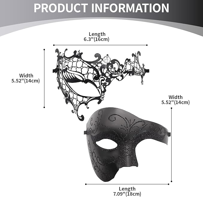 OIDEA Masquerade Mask for Couple - Roman Greek Venetian Mask Halloween Prom Party Costume Ball Mardi Gras Mask for Women Men
