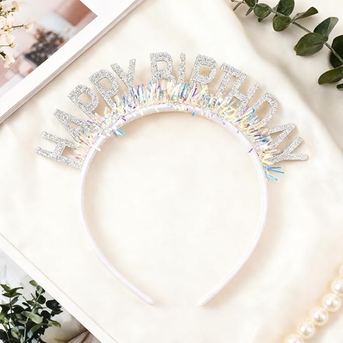 Birthday Headband Tiara, Happy Birthday Headband Tiara Accessories for Women, Silver Tiaras Crown Accessories Decorations Party Favors for Girl Princess
