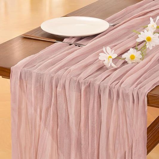 Socomi10pcs Pink Cheesecloth Table Runner Boho Rustic Gauze Dusty Pink Fall Thanksgiving 120 inch 10FT Cheese Cloth Runner for Wedding Party Baby Shower Birthday Home Decor Holiday Decorations