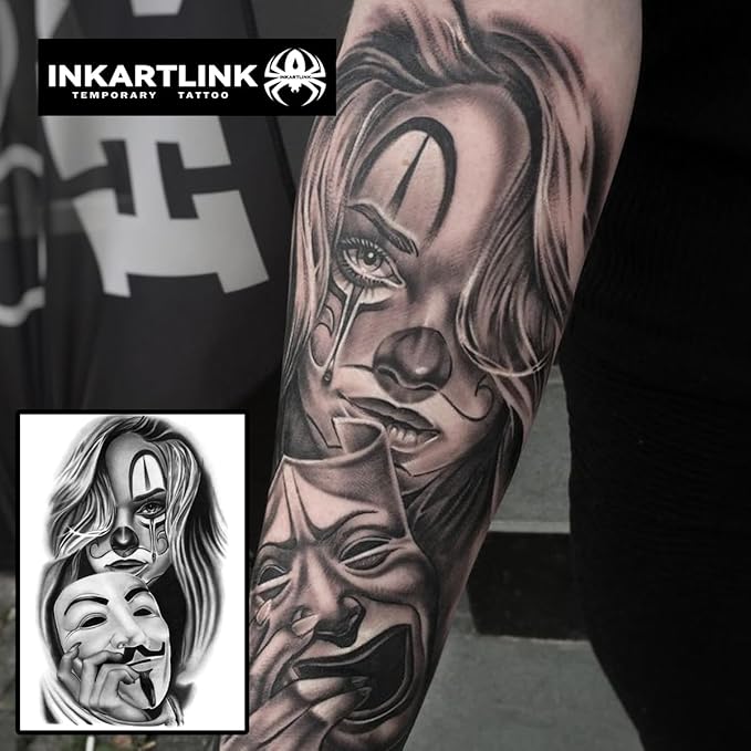 INKARTLINK 2 Sheets Extra large Semi Permanent Tattoos, Temporary Tattoos, Adult Art Designs, Waterproof, Realistic, No Adhesive, Non-Reflective, Lasts 1-2 Weeks ((Mexican Day of the Dead 3)