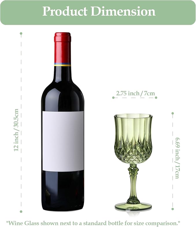 XUWAIDSGN 48 Pcs 7oz Plastic Vintage Wine Glasses Drinking Glasses Unbreakable Wedding Glassware Crystal Water Goblets Reusable Drinkware Vintage Champagne Flutes (48, Dark Green)