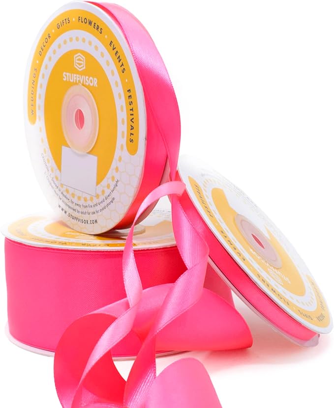 Pink Satin Ribbon, 1/4 inch x 50 Yards, Double Face Solid Color, Thick and Durable Ribbon Roll, 100% Polyester for Gift Wrapping, Crafts, Hair and Decorations