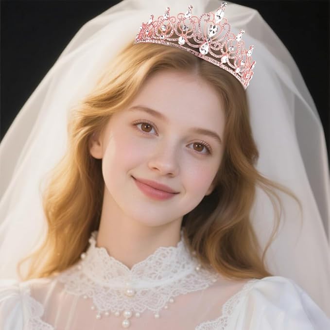 TODDER Rose Gold Tiara for Women Girls Rhinestone Princess Queen Crowns Crystal Headband for Girls Wedding Hair Accessories for Bridal Birthday Party Prom Halloween Cosplay Holidays