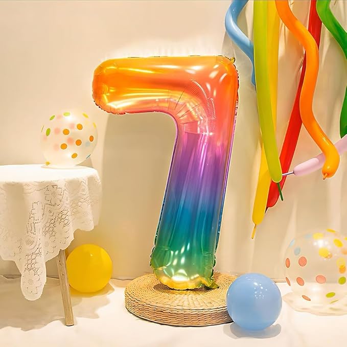Rainbow Number 7 Balloon 40 Inch Rainbow 7 Balloon Giant Helium Foil Number 0 to 9 Balloons Birthday Wedding Party Digital Decorations Number 7