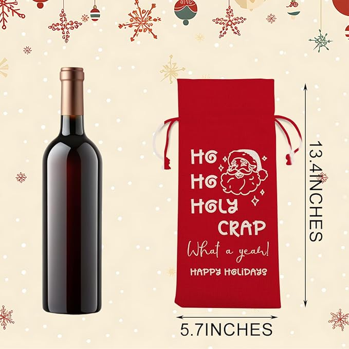 Funny Christmas Wine Bags for Wine Bottles Gifts Christmas Wine Bottle Cover Drawstring Gift Bags Red Burlap Wine Bag for Xmas Birthday Wedding Holiday Housewarming Party Decorations