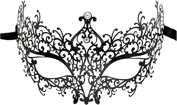 JOYFISCO Masquerade Mask for Women Metal Mask Shiny Rhinestone Venetian Party Prom Ball Bar Halloween Costume Accessory