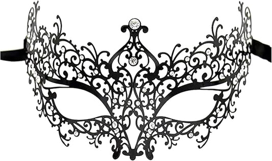 JOYFISCO Masquerade Mask for Women Metal Mask Shiny Rhinestone Venetian Party Prom Ball Bar Halloween Costume Accessory