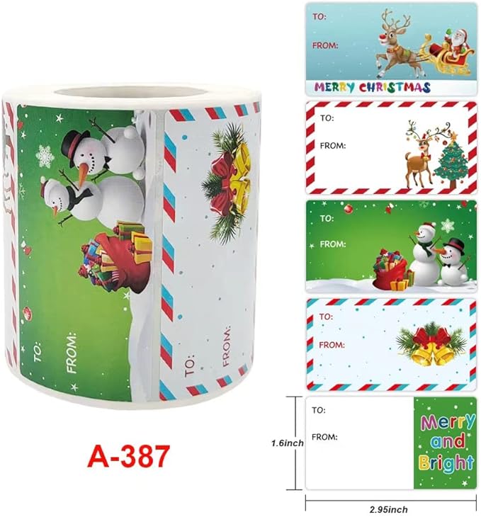 Gift Tags for Presents -500 Pcs Christma Gifts Tag Stickers by Taeekiy, 3 * 1.6 inch Self Adhesive Christmas Decorations Name Labels Stickers Suitable for Christmas Holidays, Birthdays, Weddings Etc