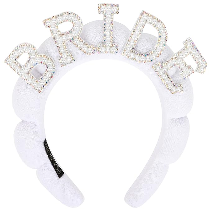 Bride Headband Bridal Headband White Pearl Headbands for Women Bridal Shower Decorations Bachelorette Party Favors Spa Headbands for Washing Face