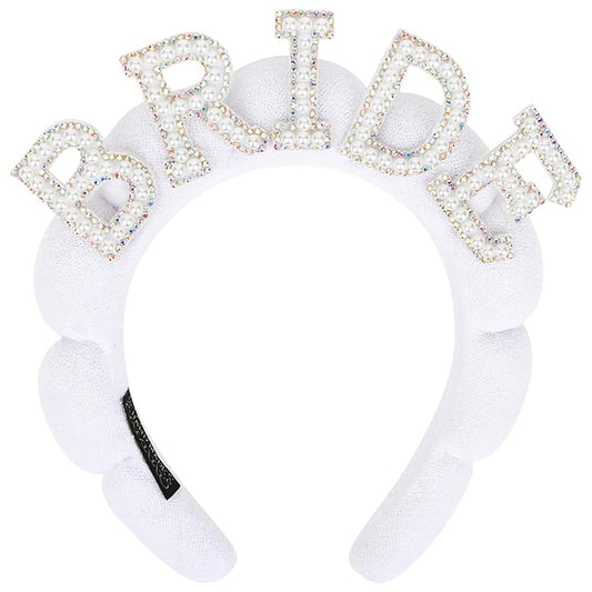 Bride Headband Bridal Headband White Pearl Headbands for Women Bridal Shower Decorations Bachelorette Party Favors Spa Headbands for Washing Face