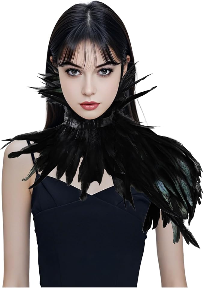 Gothic Natural Feather Shrug Feather Shawl Wrap Cape Victorian Collar for Halloween Cosplay Party Costume Accessories