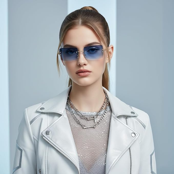 FEISEDY Vintage Rimless Sunglasses Rectangle Frameless Candy Color Glasses Women Men B2642