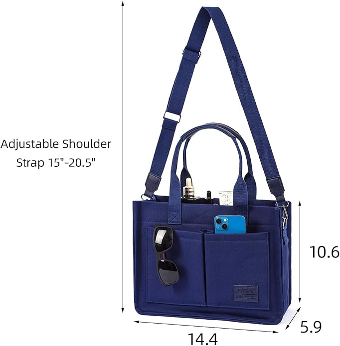 Canvas Tote Bag for Women, Large Laptop Travel Tote Handbag Totes with Crossbody Shoulder Teachers Reusable Grocery Bags