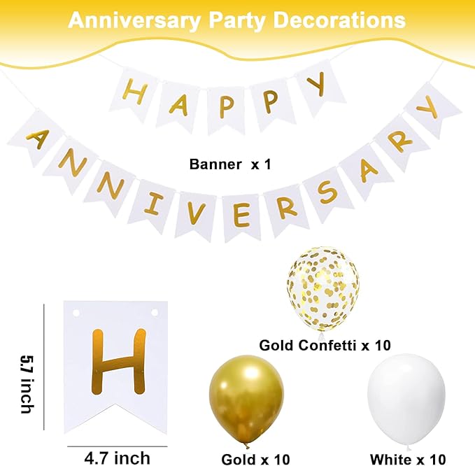 Happy Anniversary Banner Valentines Day Wedding Party Decorations Love Party and Background Indoor Outdoor Decorations (Banner Balloon)