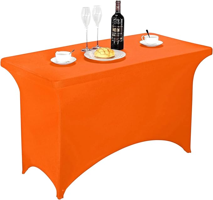 FORLIFE Spandex Table Covers，Fitted Tablecloth for Rectangular Tables, Stretch Patio Table Covers, Universal Spandex Table Cover for Wedding, Banquet, Party (4ft, Orange)