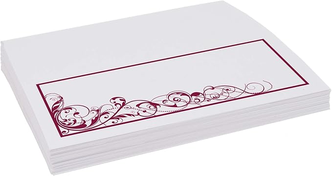 Scribble Vintage Swirl Place Cards, Burgundy (Choose Color), Set of 150, Pre-cut and Scored - Wedding, Party, Dinner, and Special Events - Made in the USA
