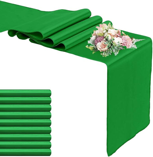 10 Pack Satin Table Runner 12 x 108 Inch Long,Satin Silk Table Runner for Wedding,Birthday Party and Banquet Decoration,Emerald