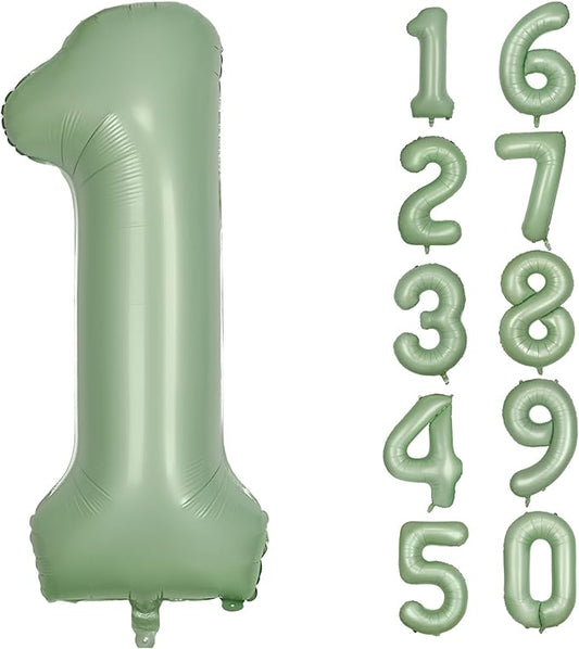 40 Inch Green Number 1 Balloon Olive Green Foil Balloons Sage Green 1 Balloons Mylar Helium Balloon for Birthday Party Decorations Girls Boys Baby Shower Wedding Anniversary Decoration (Number 1)