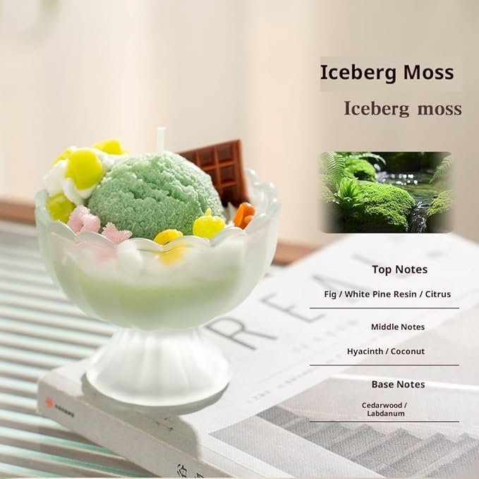Generic Ice Cream Aromatherapy Candles, Glass Goblet, Decorative Dessert Shape, Fruit Fragrance, Christmas Birthday Festival Gift (Iceberg Moss)