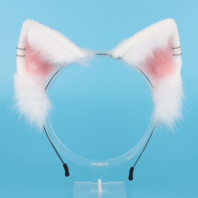 QinRuan Animal Cosplay Costume Accessories Furry Faux Fur Cat Ears Headband and Fox Tail Set Halloween Accessory