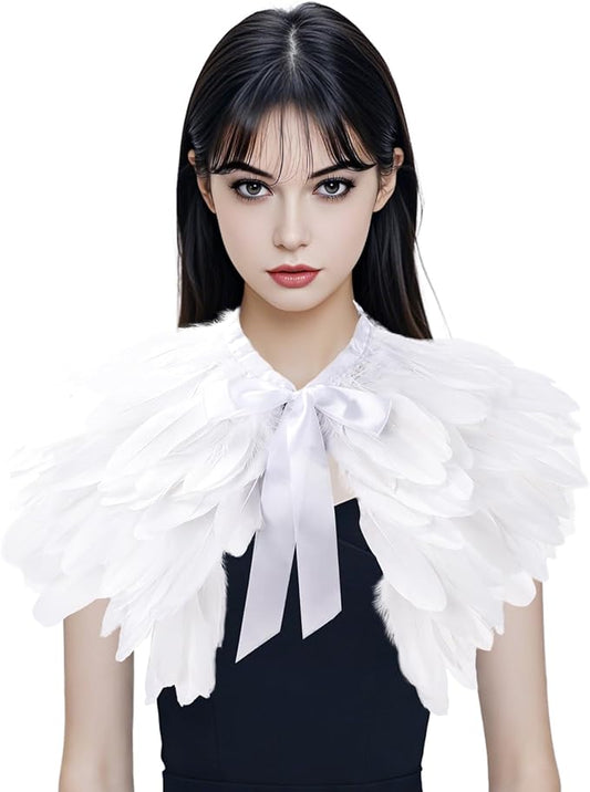 Gothic Natural Feather Shrug Feather Shawl Wrap Cape Victorian Collar for Halloween Cosplay Party Costume Accessories