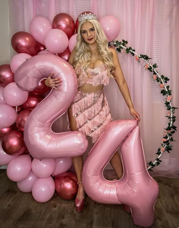 40 Inch Pearlescent Pink Large Number 4 Birthday Balloon, Giant Number Four 14 24 34 40 44 Balloons, Foil Mylar Big Balloons for Anniversary Graduation Supplies Decorations