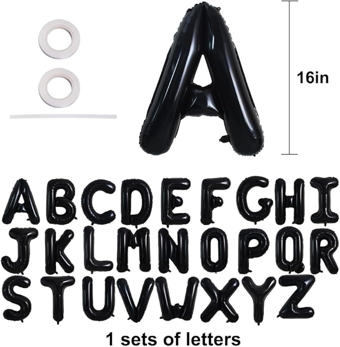TONIFUL 16 Inch Black Letter A-Z Balloons,Custom Phrase Mylar Foil Alphabet Letter DIY Personalized Phrase Banner for Birthday Anniversary Celebration Graduation Party Supplies Decoration (26 Pcs)