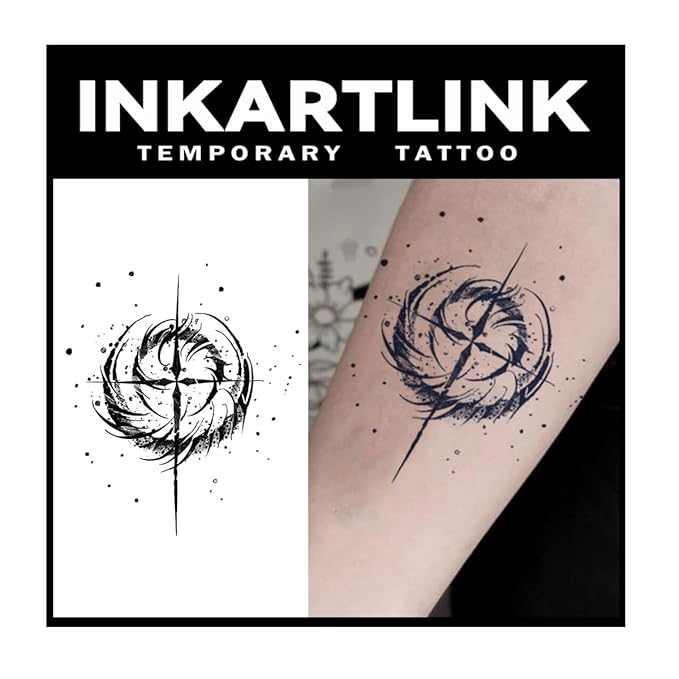 INKARTLINK 2 Sheets Medium Semi Permanent Tattoos, Temporary Tattoos, Adult Art Designs, Waterproof, Realistic, No Adhesive, Non-Reflective, Lasts 1-2 Weeks, (Eclipse Cross)