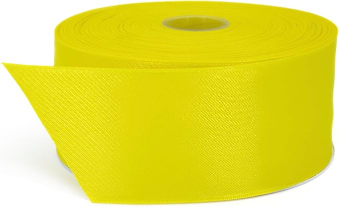 Yellow Satin Ribbon - 2 Inch x 50 Yard Roll, Double Face Solid Color, Thick and Durable, 100% Polyester for Gift Wrapping, Crafts, Hair and Decorations
