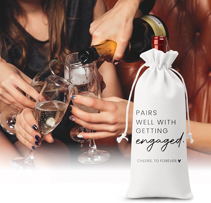 FBCCZEY Engaged Gifts Engagement Gifts for Couples Her Engagement Party Decorations Bridal Shower Decorations Wine Gift Bag Cheers To Forever Wine Bag - White