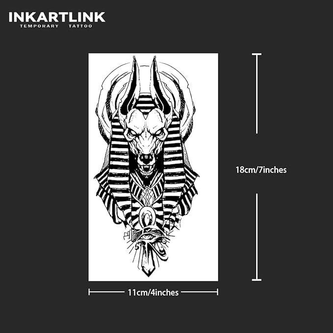 INKARTLINK Tattoo Tech, 2 Sheets Extra Large Semi Permanent Tattoo, Adult Art Design Temporary Tattoos, Lasts 1-2 Weeks, Waterproof, Realistic Look, No Adhesive, No Reflection (Anubis)