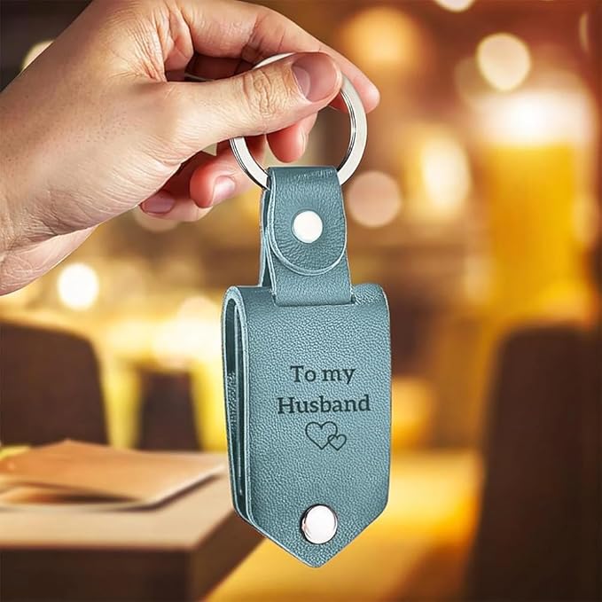Personalized Photo/Text Leather Keychain for Men Womens Custom Picture Key Chains Memorial Gifts for Family Lover