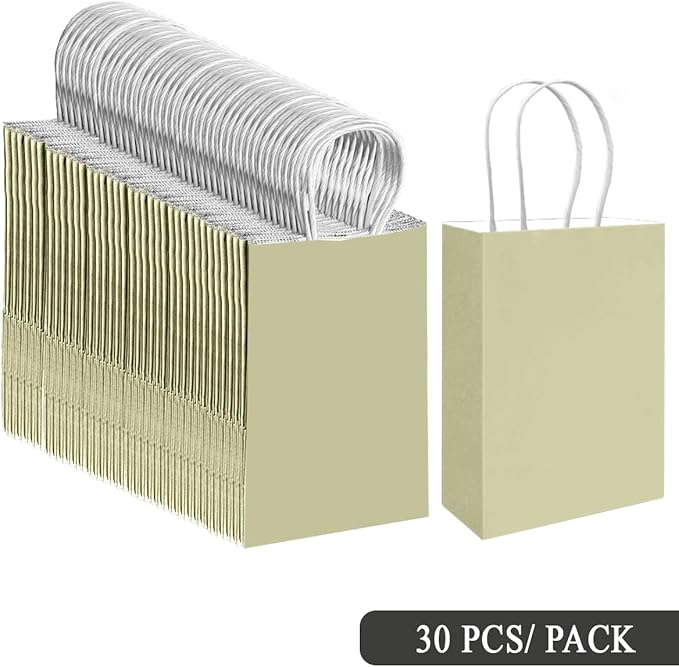 qiqee 30PCS Medium Gift Bag with Handles Bulk 11"x5"x8" Gift Bags Eggshell Green Bags Multiple Uses (Medium Size)