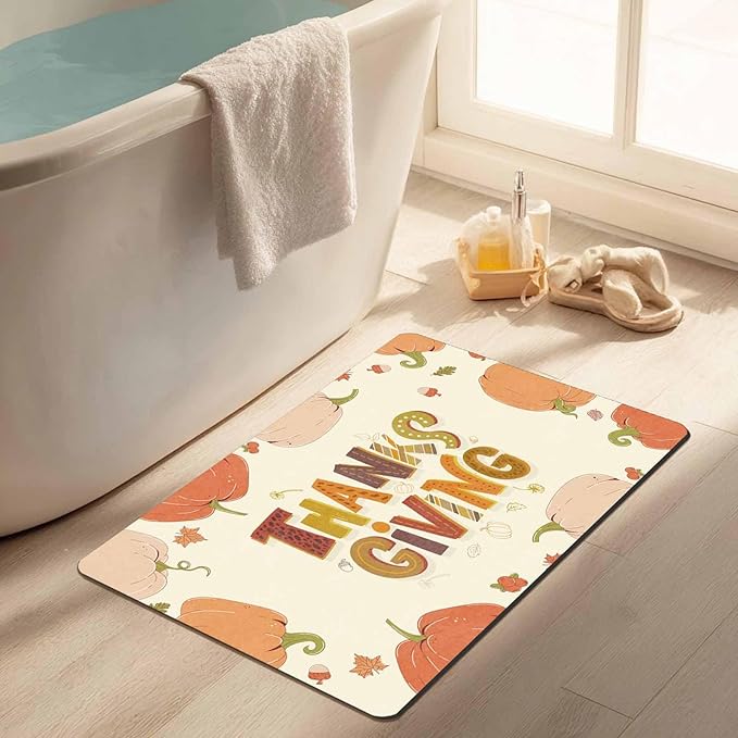 Fall Welcome Maple Leafs Decorative Door Mat, Autumn Thanksgiving Doormat for Indoor Outdoor Entrance Floor Mats,Fall Pumpkins Non Slip Harvest Vintage Decor Rubber Welcome Mats 16" x 24" Inch