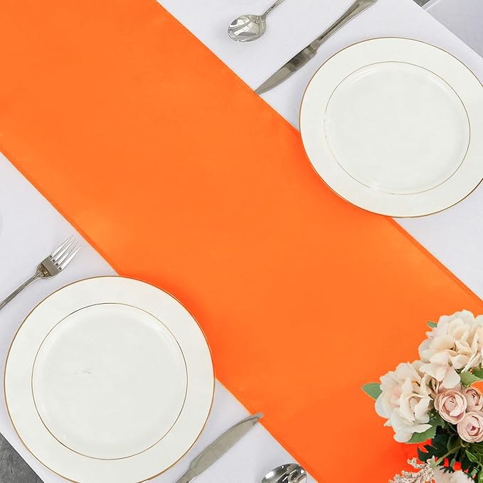 10 Pack Satin Table Runner Orange 12 x 108 Inch Long,Satin Silk Table Runner for Wedding,Birthday Party and Banquet(Orange,10 Pack)