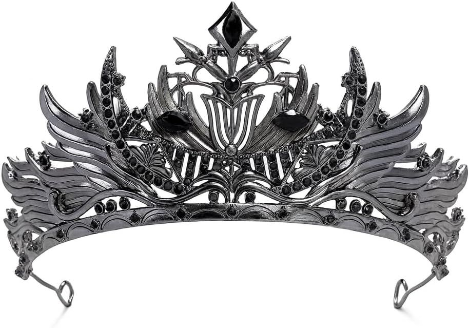 Gothic Red Crystal Flame Wing Tiara Crown for Women Girls, Halloween Cosplay Dark Queen Headpiece, Vintage Rhinestone Headband for Masquerade Party Wedding Prom Stage Accessories