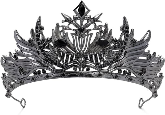 Gothic Red Crystal Flame Wing Tiara Crown for Women Girls, Halloween Cosplay Dark Queen Headpiece, Vintage Rhinestone Headband for Masquerade Party Wedding Prom Stage Accessories