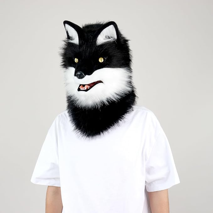 Animal Wolf Mask Cosplay Costume Accessories Furry Faux Fur Dog Fox Full Head Therian Masks Anime Dress up Party