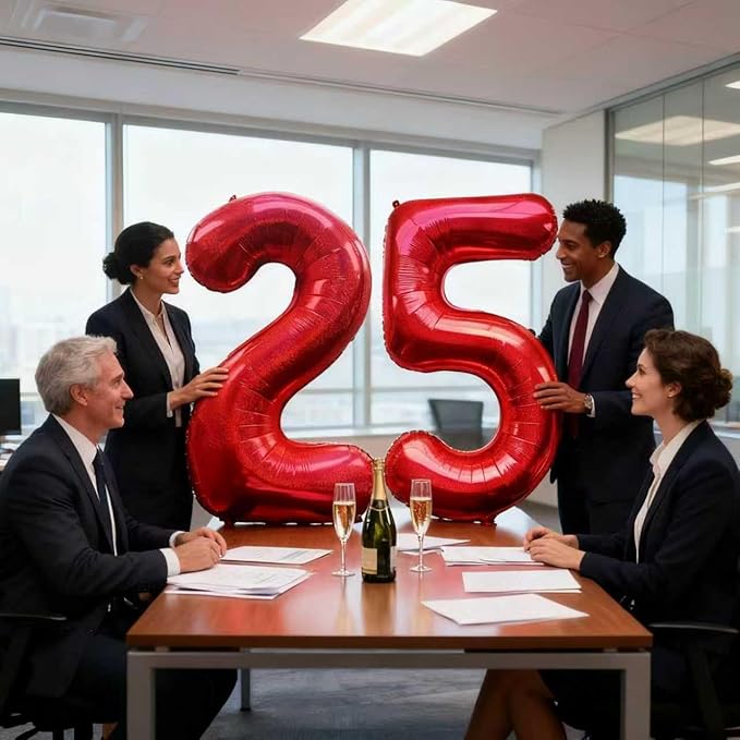 Laser Red Number 25 Balloons 40 Inch Giant Number Red 25 Foil Mylar Balloons for 25th Birthday Anniversary Events Party Decorations