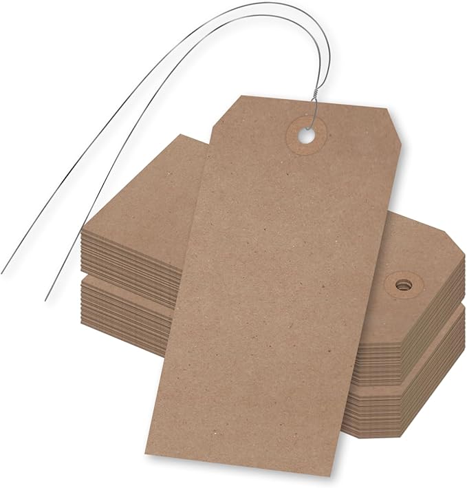 SmartSign Brown Blank Gift Tags with Wires - 1000-Pack, 4.75" x 2.375", Size-5 Eco-Friendly Tags with Fiber Patch, 11 pt Pre-Wired Recycled Kraft Paper Tags for Packing/Shipping, USA-Made