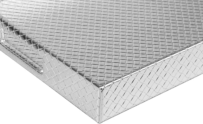 HofferRuffer Rectangle Serving Tray with Hole Handles for Coffee Table, Breakfast, Tea, Food, Butler - Countertop, Kitchen, Vanity Serve Tray, 16.2 x 12.2 x 2 inches, Faux Leather (Silver)