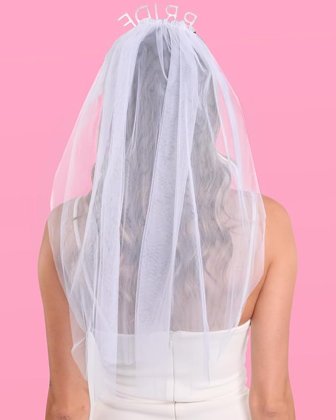 xo, Fetti Bride Rhinestone Headband with Detachable Veil | Bachelorette Party Decorations, White Headpiece Bridal Shower Gift, Bridesmaid Favors, Engagement Accessory