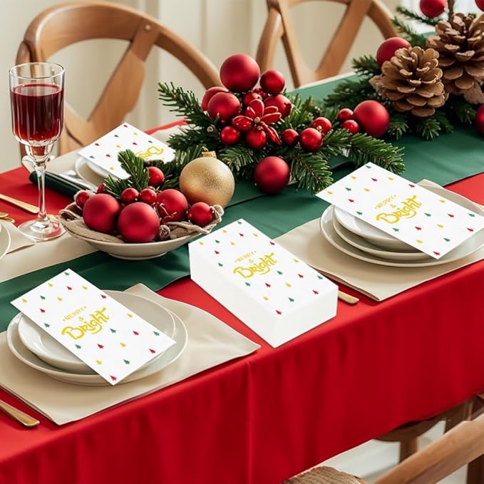 100 PCS Christmas Napkins Disposable Christmas Paper Napkins Decorative Chrismas Dinner Napkin Christmass Cocktail Napkins Xmas Holiday Napkin Guest Hand Towel for Xmas Party Dinner Kitchen Bathroom