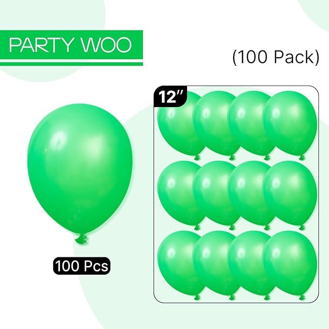 PartyWoo Green Balloons 100pcs 12 Inch Green Latex Helium Balloons for Birthday Baby Shower Graduation Engagement Wedding Dinosaur Jungle Golf Football Baseball Theme Party Decorations Green-Y24