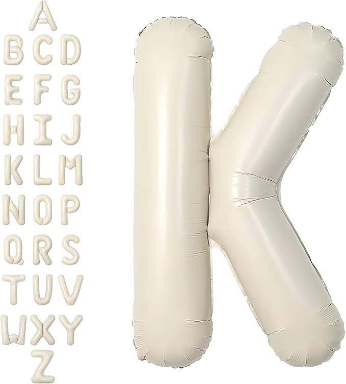 SUWEN 40 Inch Cream Large K Letter Balloons Big Foil Helium Letter Balloons A-Z Jumbo Mylar Happy Birthday Party Decorations for Girl Anniversary Party Supplies