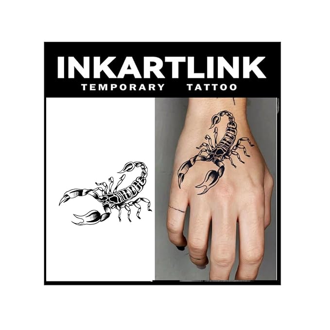 INKARTLINK Tattoo Tech, 2 Sheets Medium Semi Permanent Tattoo, Adult Art Design Temporary Tattoos, Lasts 1-2 Weeks, Waterproof, Realistic Look, No Adhesive, No Reflection (Scorpion Design)