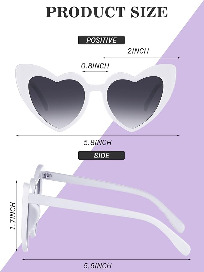 Flutesan 15 Pairs Heart Shaped Sunglasses Vintage Cat Eye Sunglasses for Bachelorette Party Supplies