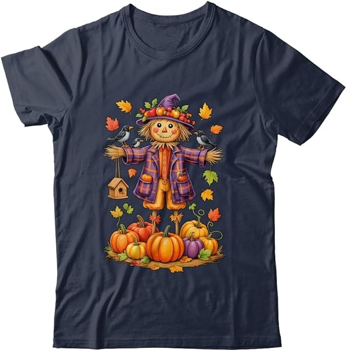 TeesPure Scarecrow Autumn Harvest Fall Season Pumpkin Thanksgiving Shirt Short Sleeve Tee