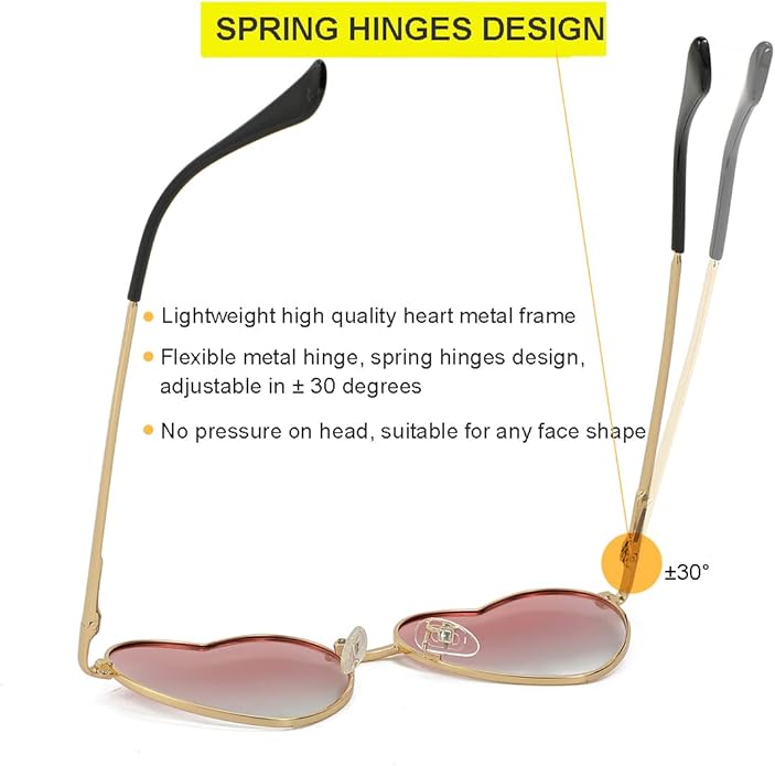 JOVAKIT Polarized Heart Sunglasses for Women Fashion Lovely Style Metal Frame UV400 Protection Lens