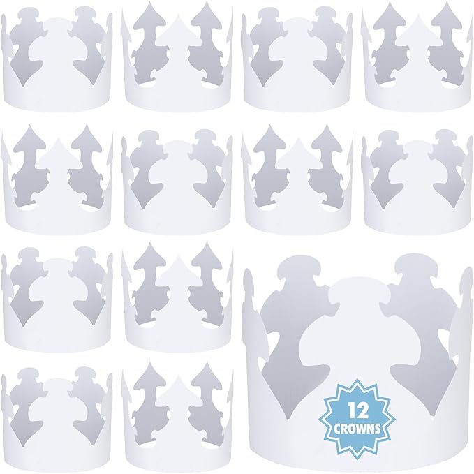 Hygloss White Paper Crowns 12 Pack - Paper Crowns for Kids to Decorate - Craft Activity - Blank Crown for Adults - Perfect for Parties, Celebrations - DIY Crown Crafts